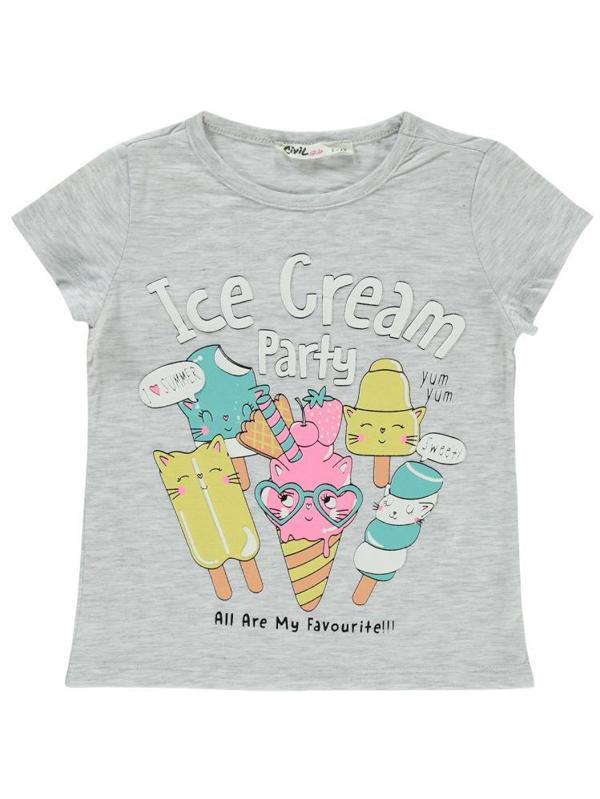 Civil Girls Ice Cream Baskılı 2-5 Yaş Tişört - Gri2-3 Yaş - Image 1