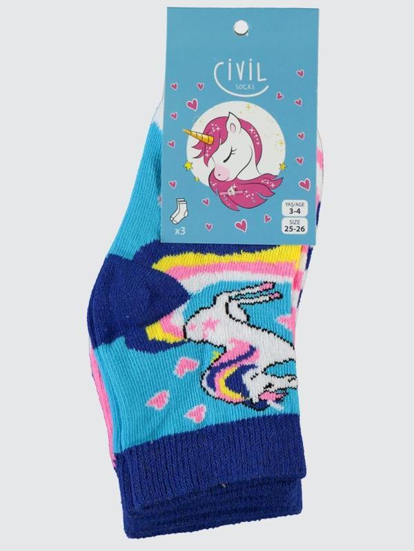 Civil Socks Unicorn 3'lü 2-12 Yaş Kız Soket Çorap - Standart9-10 Yaş - Image 1