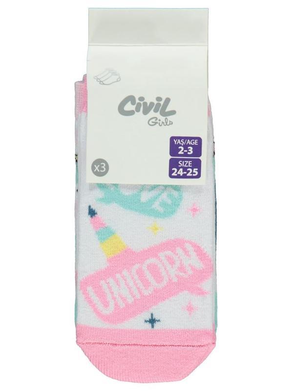 Civil Girls Unicorn 3'lü 2-12 Yaş Kız Patik Çorap - Standart4-5 Yaş - Image 1