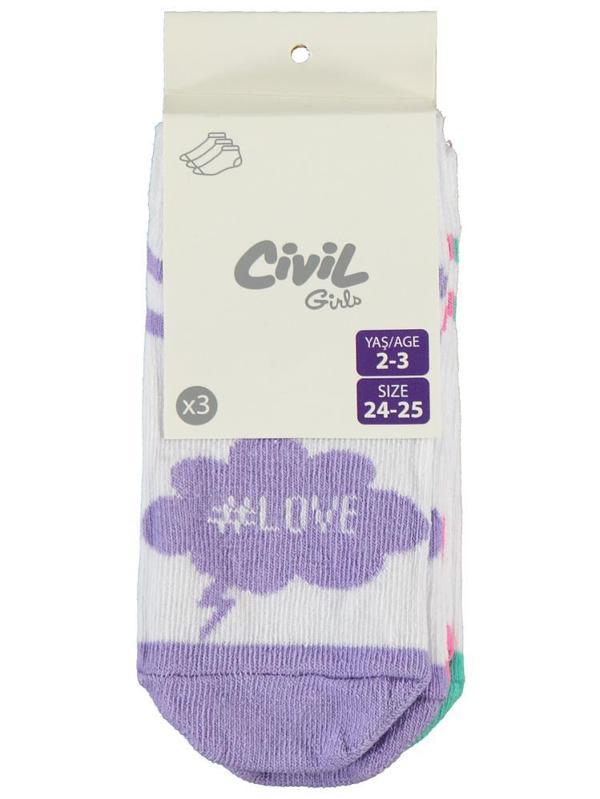 Civil Girls Motto 3'lü 2-12 Yaş Kız Patik Çorap - Standart10-11 Yaş - Image 1