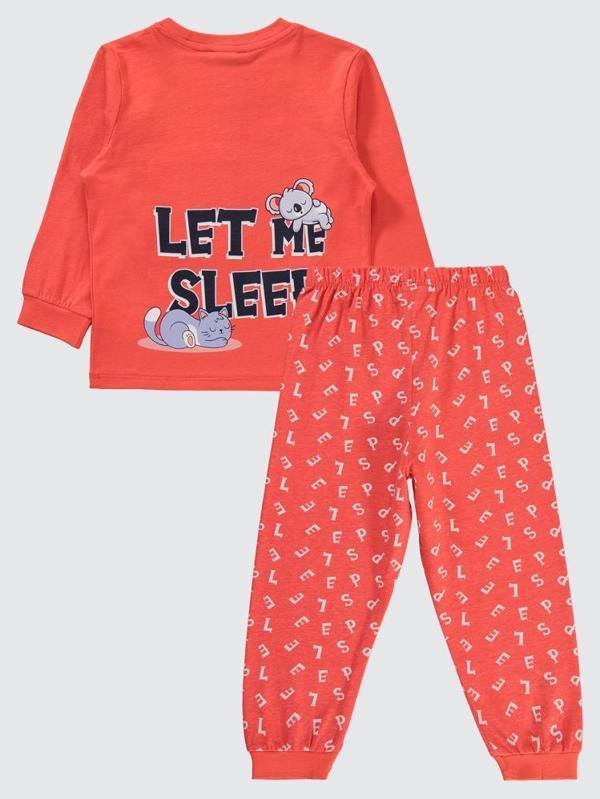 Civil Girls Harfler Baskılı Cepli 2-5 Yaş Pijama Takımı - Kırmızı2-3 Yaş - Image 1