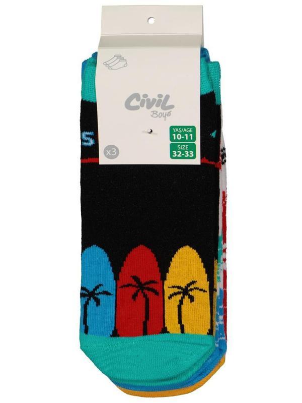 Civil Boys Surfing 3'lü 2-12 Yaş Erkek Patik Çorap - Standart6-7 Yaş - Image 1