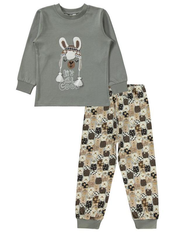 Civil Girls Lama Nakışlı 2-5 Yaş Pijama Takımı - Bej2-3 Yaş - Image 1