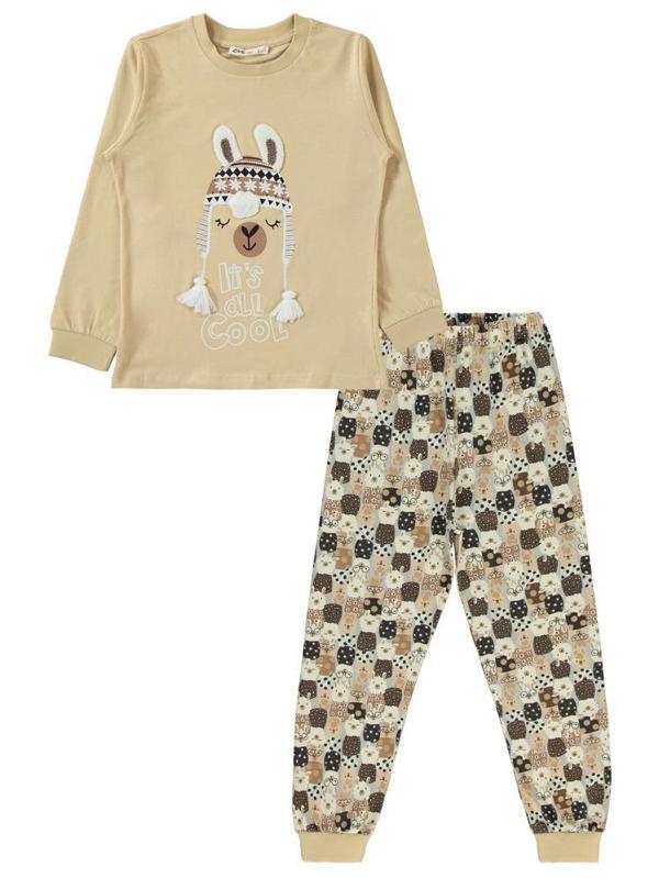 Civil Girls Lama Nakışlı 6-9 Yaş Pijama Takımı - Bej9-10 Yaş - Image 1