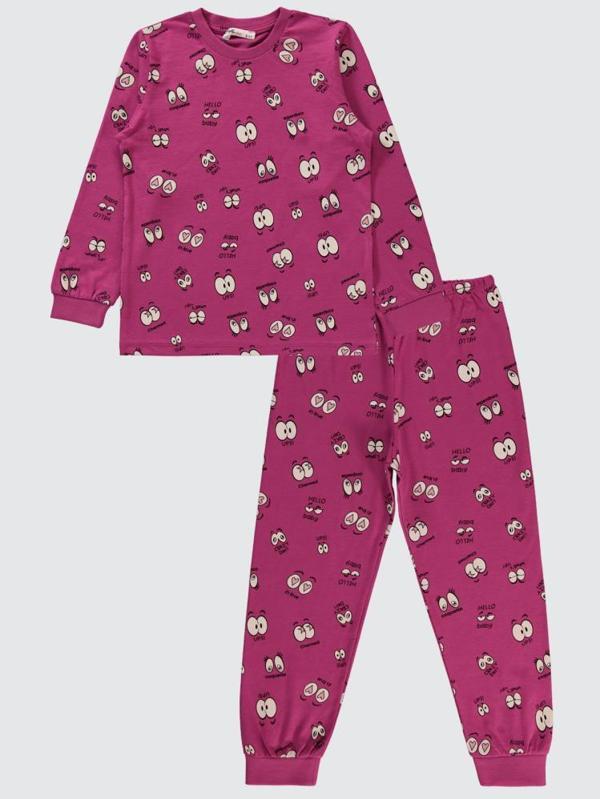 Civil Girls Göz Desenli 6-9 Yaş Pijama Takımı - Fusya8-9 Yaş - Image 1