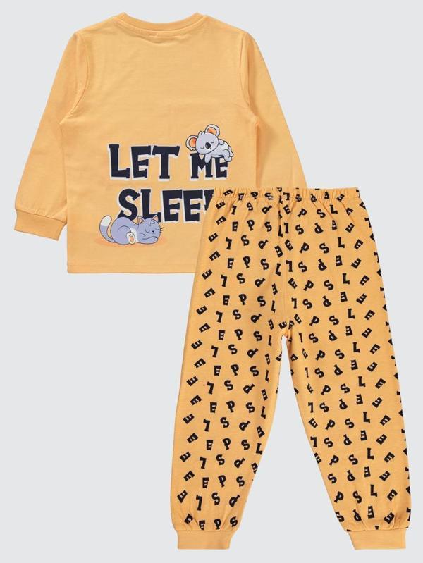 Civil Girls Harfler Baskılı Cepli 2-5 Yaş Pijama Takımı - Turuncu4-5 Yaş - Image 1