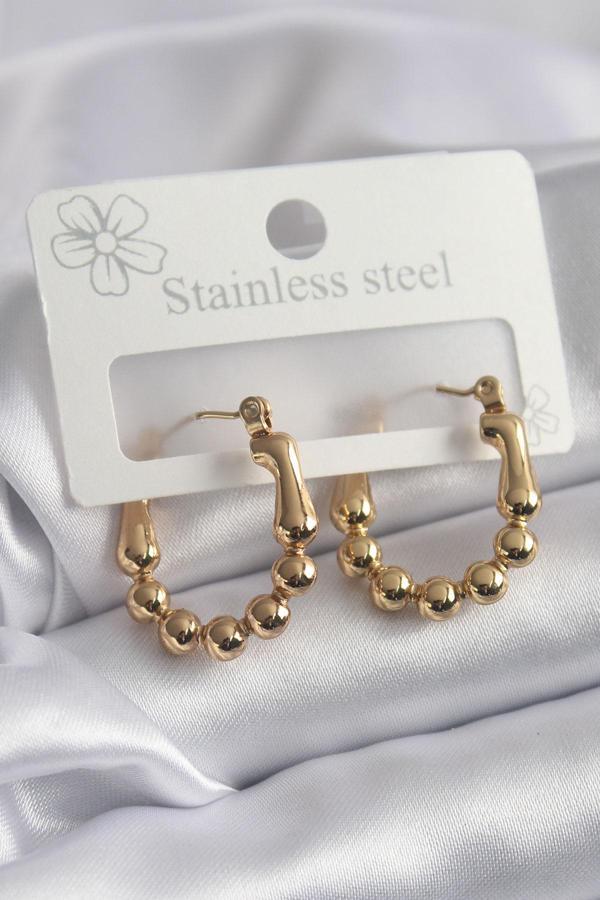 316L Çelik Gold Renk Topçuk Halka Model Kadın Küpe - Image 1