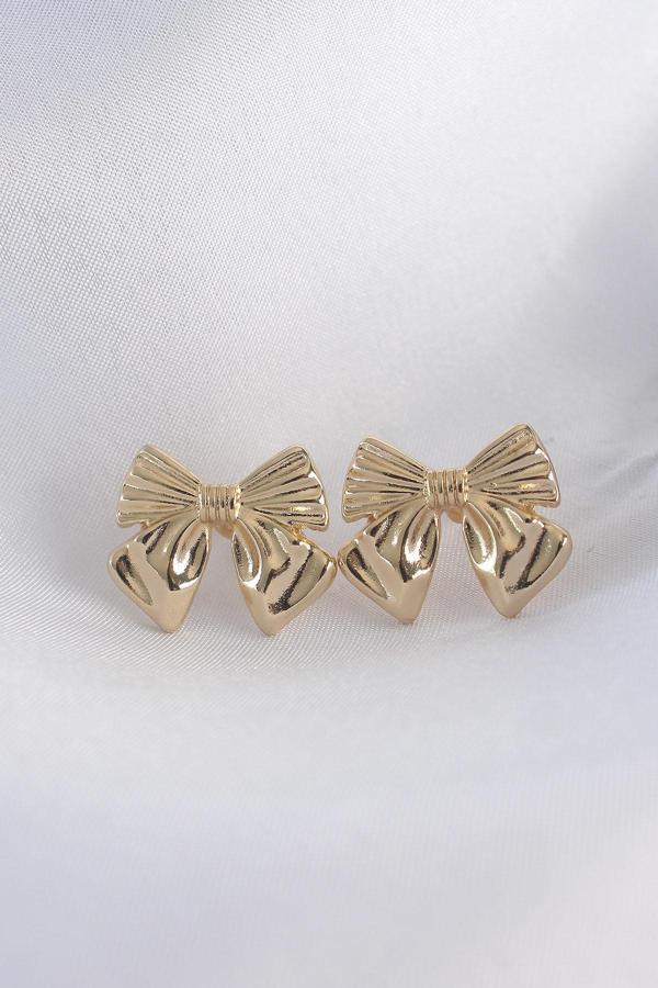 Pirinç Gold Renk Fiyonk Küpe - Image 1