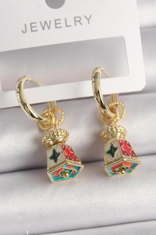 Pirinç Gold Renk Renkli Vintage Çin Emaye Model Kadın Küpe - Image 1