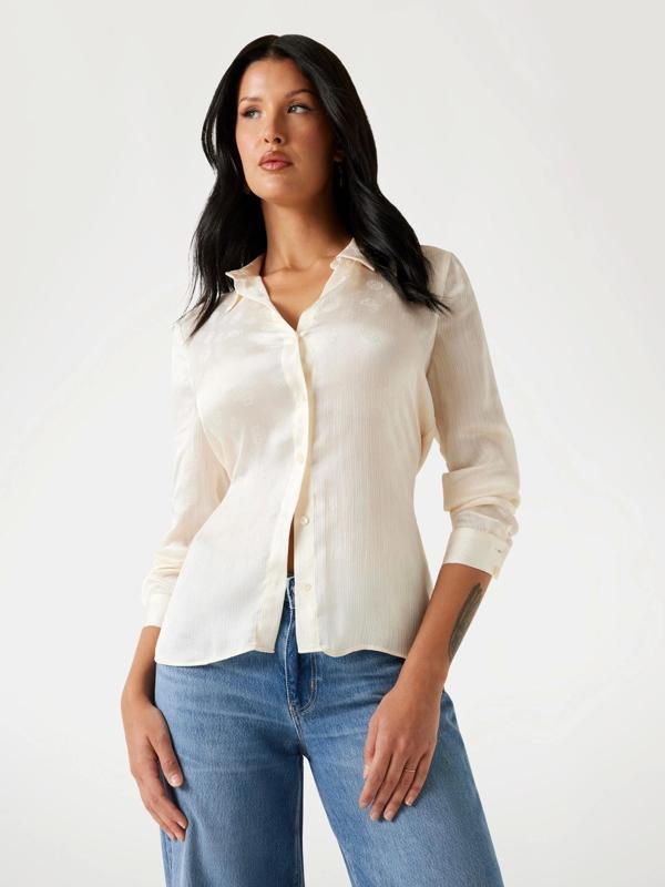 Guess Marthe Kadın Krem Relaxed Fit Gömlek W5YH1AWHCR2-G1F7 - Image 1