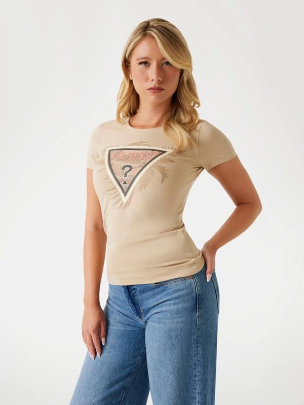 Guess Triangle Kadın Kahverengi Slim Fit T-Shirt W5YI13J1314-G1L7 - Image 1