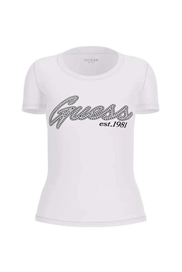 Guess Hot Kadın Beyaz Slim Fit T-Shirt W5YI16J1314-G011 - Image 1