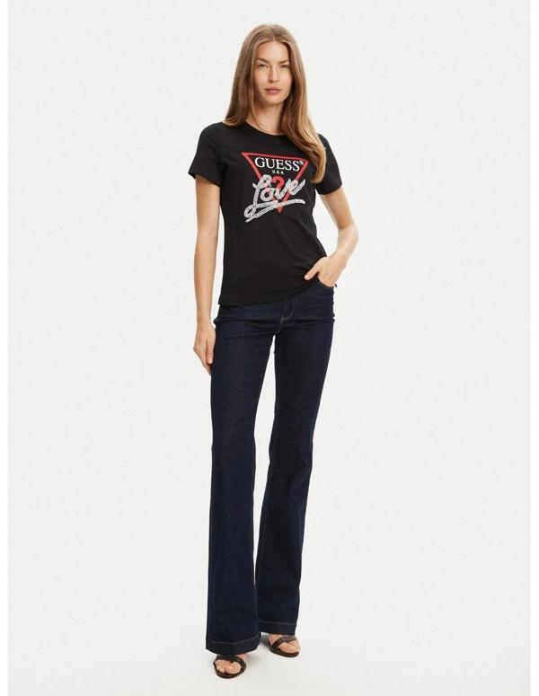 Guess Pearls Kadın Siyah Regular Fit T-Shirt W5YI40I3Z14-JBLK - Image 1
