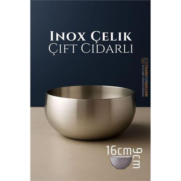 Çift Cidarlı Kase - Inox Çelik Kase 16 cm - Image 1
