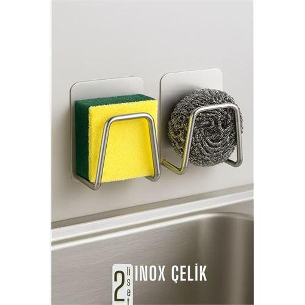 Inox Bulaşık Sübgerlik Stant- Mutfak Askısı Profesyonel 2 li SET - Image 1