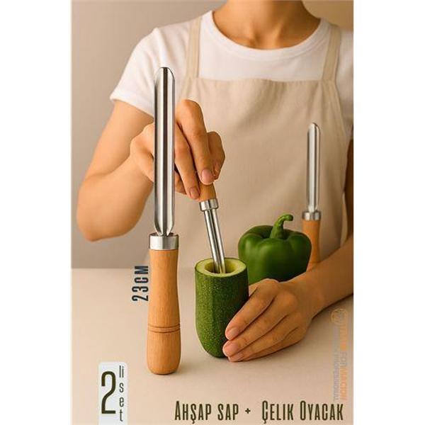 Oyacak - 2 Lİ SET Dolmalık Kabak ve Biber Patlıcan Oyacağı 304 Paslanmaz Çelik - Image 1