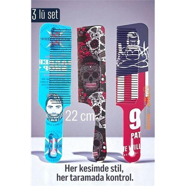 Saç Kesim Tarağı – Özel Tasarım 22 cm 3’lü Berber Tarağı Seti – Antistatik & Isıya Dayanıklı - Image 1