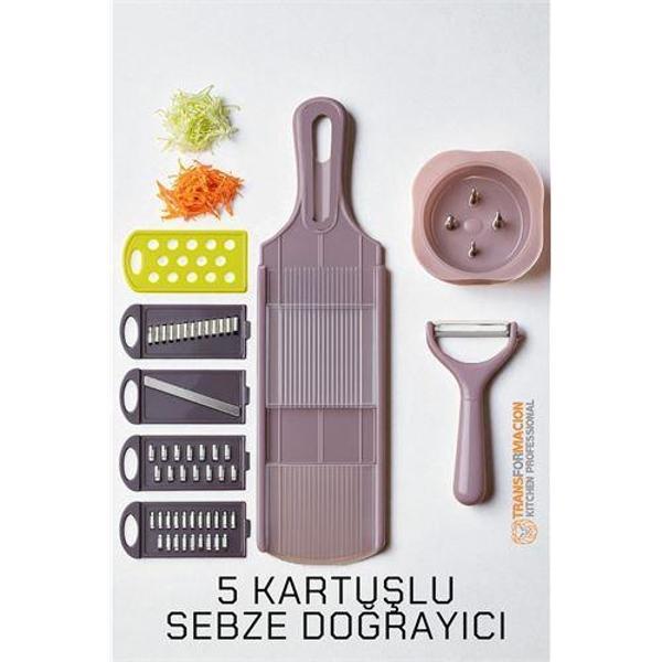 5 Başlıklı Dikey Sebze Doğrayıcı - 8 in 1 Italyan Tip Rende Seti -Profesyonel Şefler İçin - Image 1