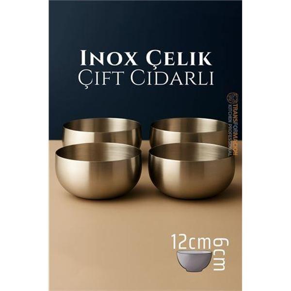 Çift Cidarlı Kase - Inox Çelik Kase 12 cm  4 LÜ SET - Image 1