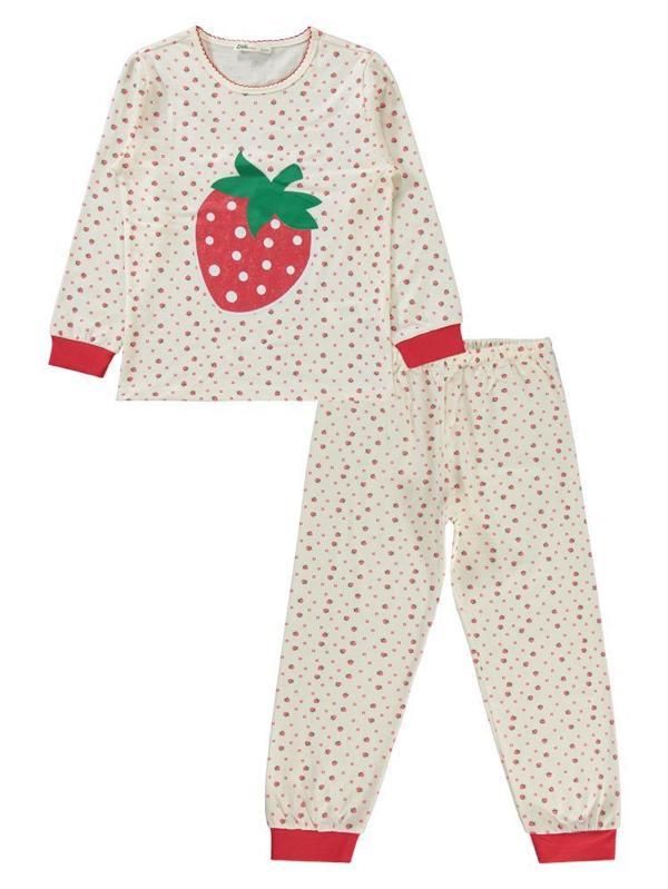 Civil Girls Çilek Baskılı 6-9 Yaş Pijama Takımı - Ekru9-10 Yaş - Image 1