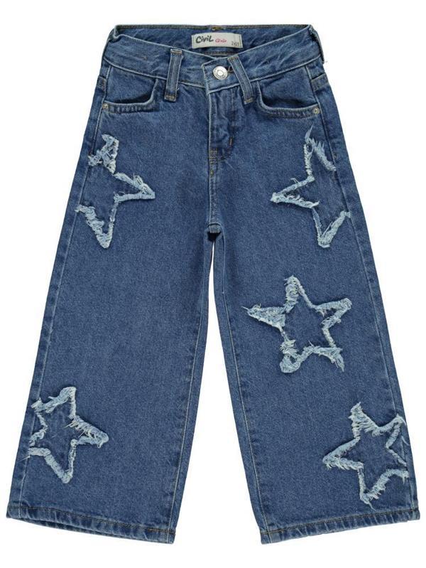 Civil Girls Yıldız Nakışlı 2-5 Yaş Pantolon - Mavi2-3 Yaş - Image 1