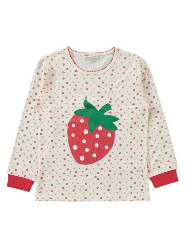 Civil Girls Çilek Baskılı 10-13 Yaş Pijama Takımı - Ekru10-11 Yaş - Image 1