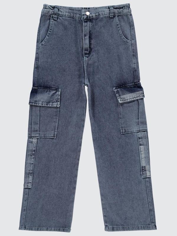 Civil Girls Kargo Cepli Boru Paça 10-13 Yaş Pantolon - Mavi10-11 Yaş - Image 1