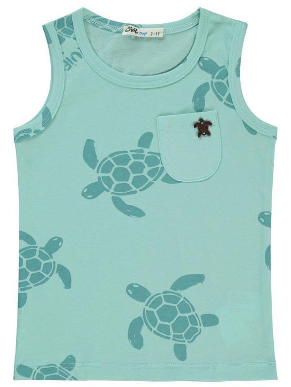 Civil Boys Kaplumbağa Baskılı Sıfır Kol 2-5 Yaş Tişört - Mavi2-3 Yaş - Image 1