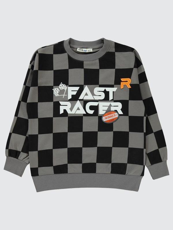 Civil Boys Renkli Dama Empirme Racer Baskılı 6-9 Yaş Sweatshirt - Gri8-9 Yaş - Image 1