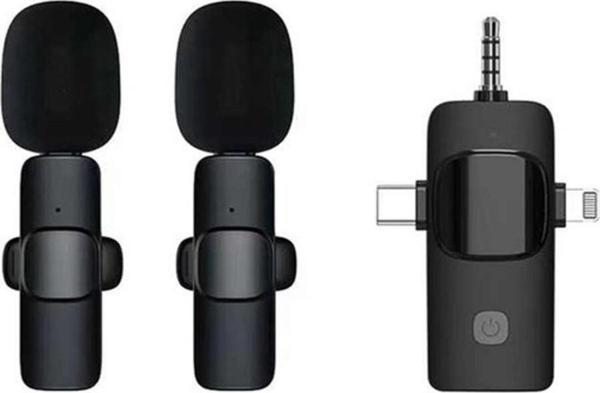 Daytona K9-C2 Wireless 3ın1 (Kablosuz Mikrofon) Type-C - Lightning -3,5mm Jak Çiftli Yaka Mikrofonu - Image 1