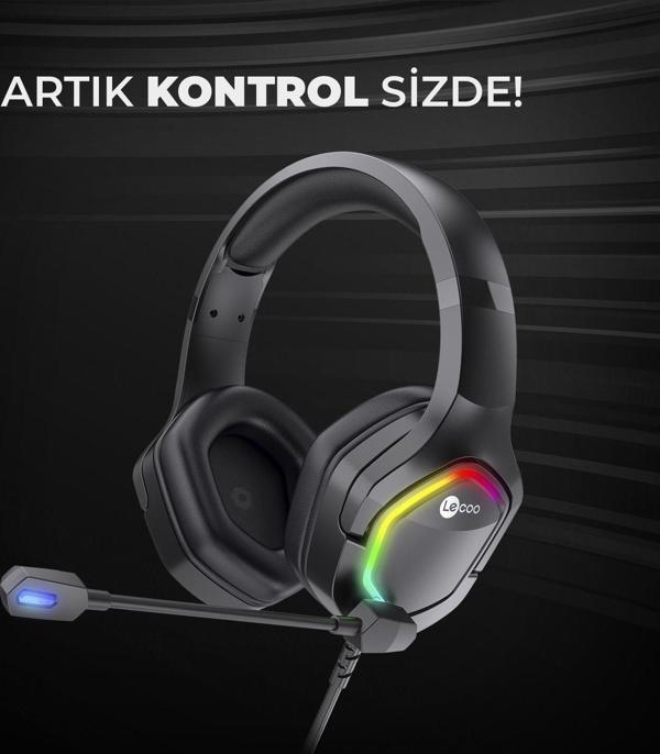 LENOVO LECOO HT403 Stereo USB RGB Led Aydınlatma Siyah Gaming Mikrofonlu Kulaklık - Image 1