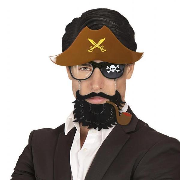 Kahve Şapkalı Pipolu Jack Sparrow Gözlüğü - Image 1