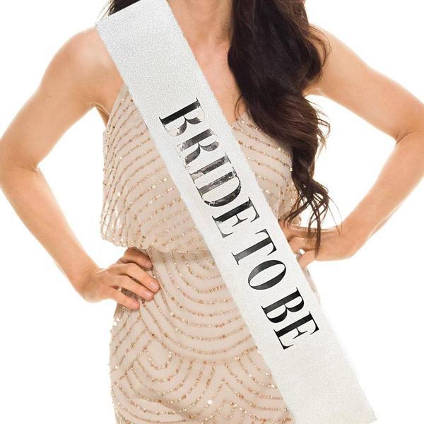 Beyaz Gümüş Bride To Be Simli Kuşak Kemer 10 cm - Image 1