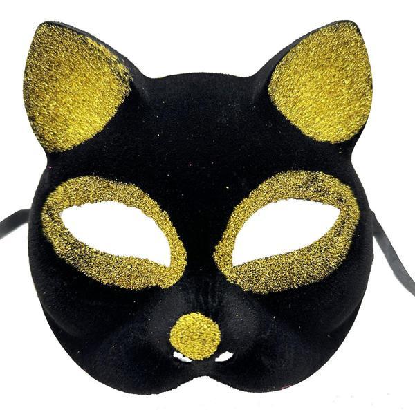 Siyah Renk Gold Simli Kedi Maskesi - Image 1