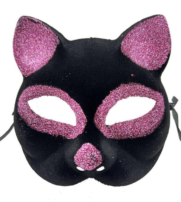 Siyah Renk Pembe Simli Kedi Maskesi - Image 1
