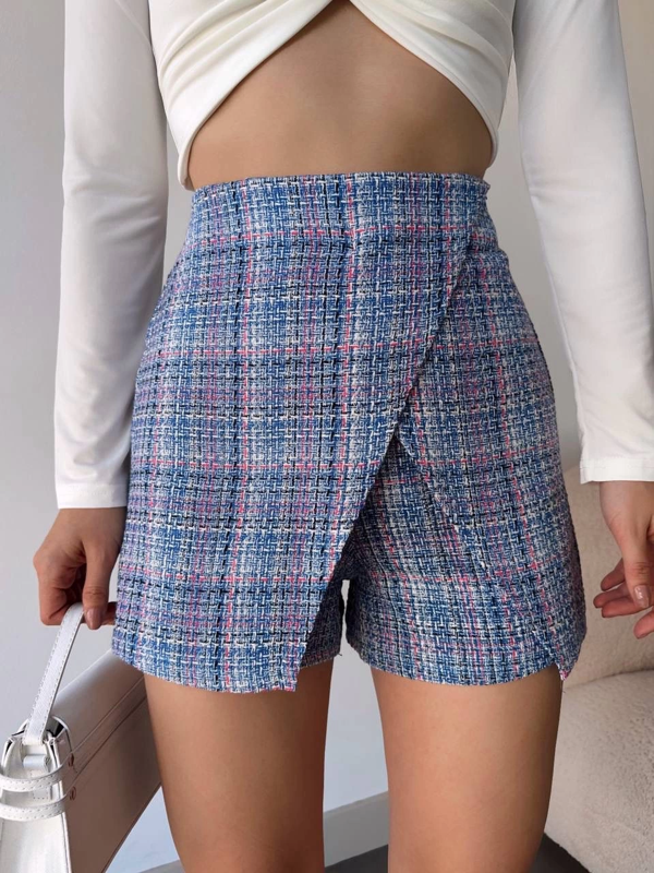 Kapaklı tüvit şort etek mavi - Image 1