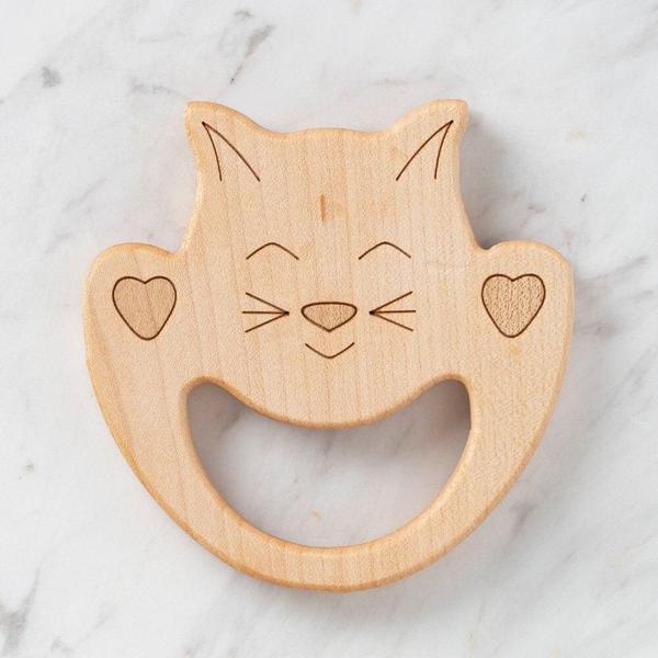 Hobi Baby Kedi Figürlü Organik Ahşap Diş Kaşıyıcı  - Image 1