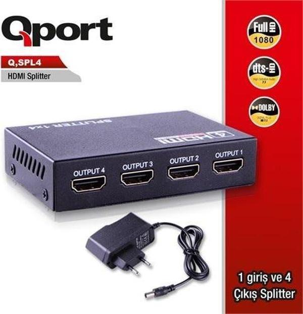 QPORT 4port Q-SPL4 1port HDMI (giriş) 4port HDMI (çıkış) 1920x1080 HDMI Splitter - Image 1