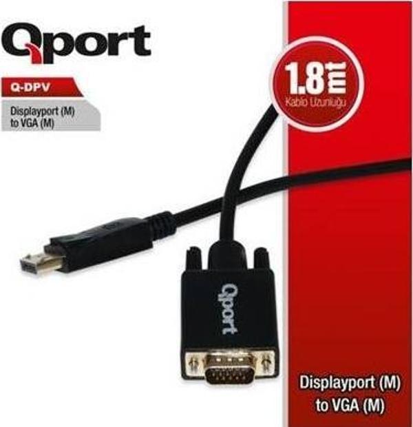 QPORT Q-DPV 1.8metre DP-VGA (E) Görüntü Kablosu - Image 1