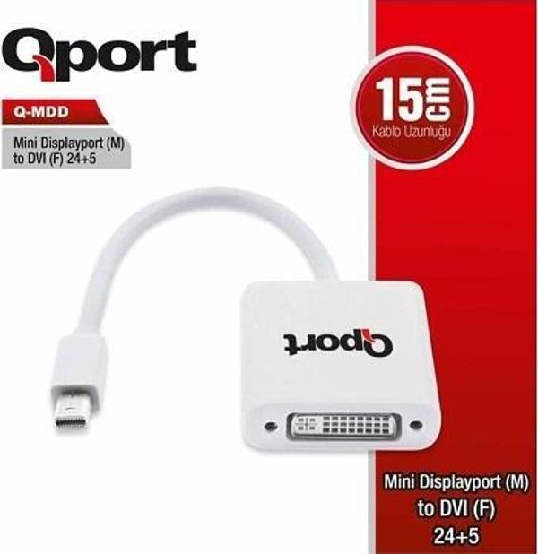 QPORT Q-MDD 0.15metre DP-DVI (24+5) Görüntü Adaptörü Beyaz 1080p - Image 1