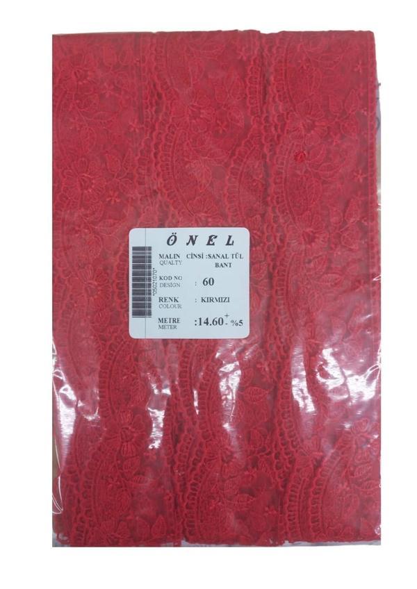 Dantel Polyester Sanal Tül Bant Kırmızı 14,60 Metre En 6 cm ON-60-K - Image 1