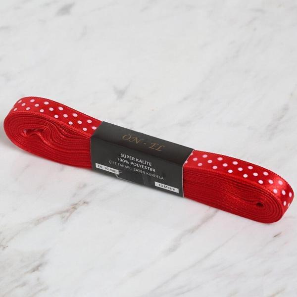 Loren Crafts 1cm 10 mt Kırmızı Saten Puantiyeli Ku - Image 1