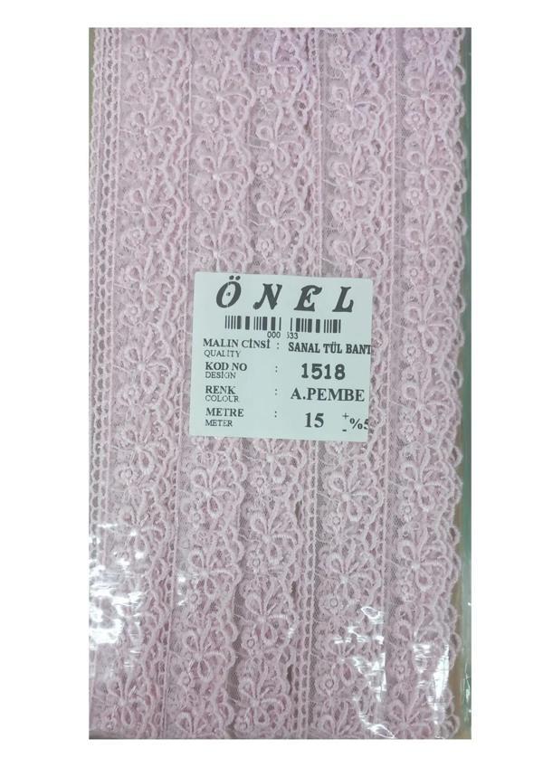 Dantel Polyester Sanal Tül Bant Açık Pembe 15 Metre En 3 cm ON-1518-AP - Image 1
