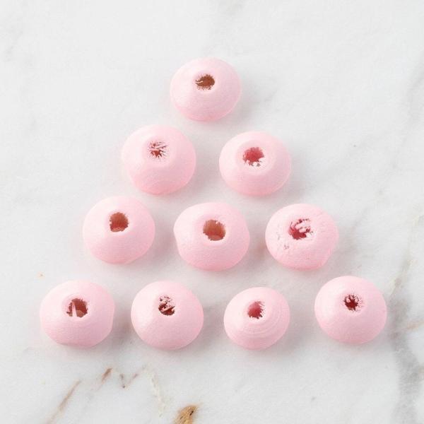 Loren 10 Adet Pembe Yassı Ahşap Boncuk - Image 1
