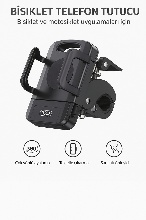 C109 360° Ayarlanabilir Bisiklet & Motosiklet Telefon Tutucu – Tek Elle Kullanım Gidon Bağlantılı - Image 1