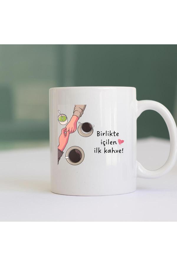 Kubdekor Birlikte İçilen İlk Kahve Minimalist Kupa Sevgiliye Hediye Baskılı Kupa - Image 1