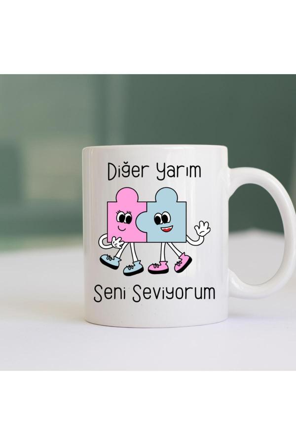 Kubdekor Diğer Yarım Seni Seviyorum Yazılı Kişiye Özel Baskılı Kupa Bardak Hediyelik Kupa - Image 1