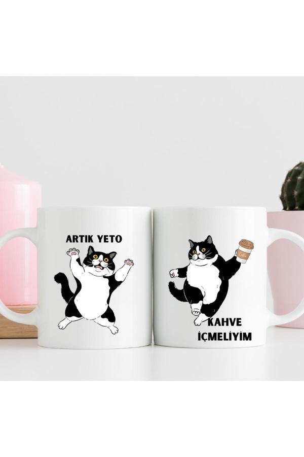 Kubdekor Artık Yeto Kahve İçmeliyim Kedi Baskılı Motivasyon Kupa Tasarım Kupa Bardak - Image 1