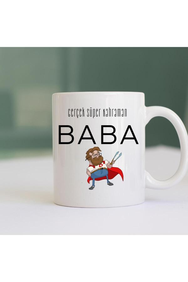 Kubdekor Gerçek Süper Kahraman Baba Yazılı Kupa Babalar Günü Hediye Baskılı Kupa - Image 1