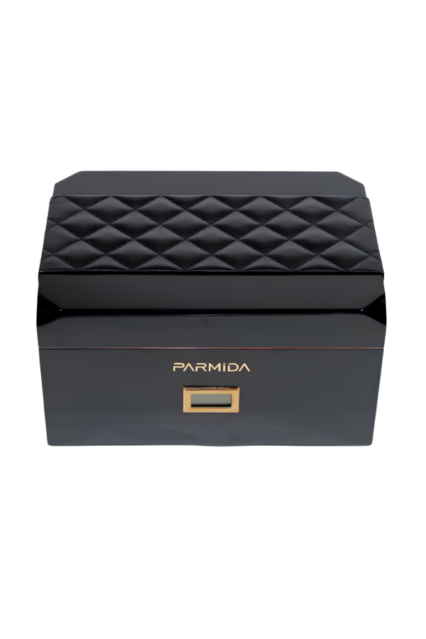 Parmida Siyah Deri Şeritli Çekmeceli Sedir Humidor Puro Kutusu - Image 1